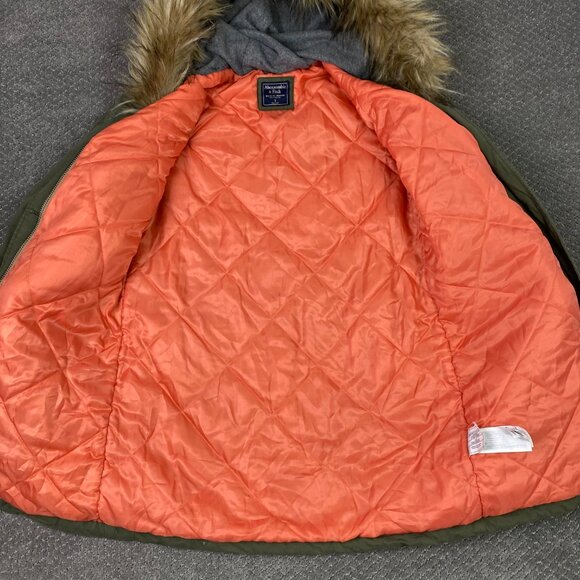 Abercrombie & Fitch Jacket Parka Military Faux Fur Collar Women's Small Green - Picture 9 of 16